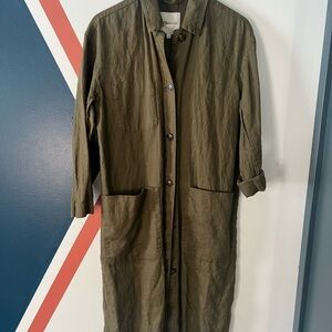Madewell Olive Linen Trench Coat Cardigan Duster